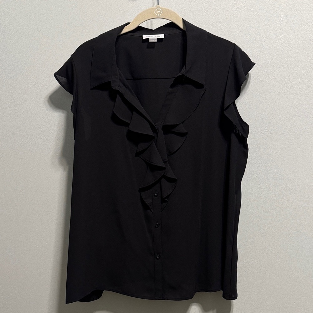 Calvin Klein Petite Black Ruffle Blouse